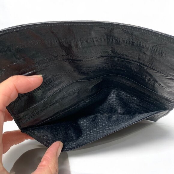 Vintage Eelskin Leather Checkbook Cover Black Slim Bifold Design - Picture 5 of 8